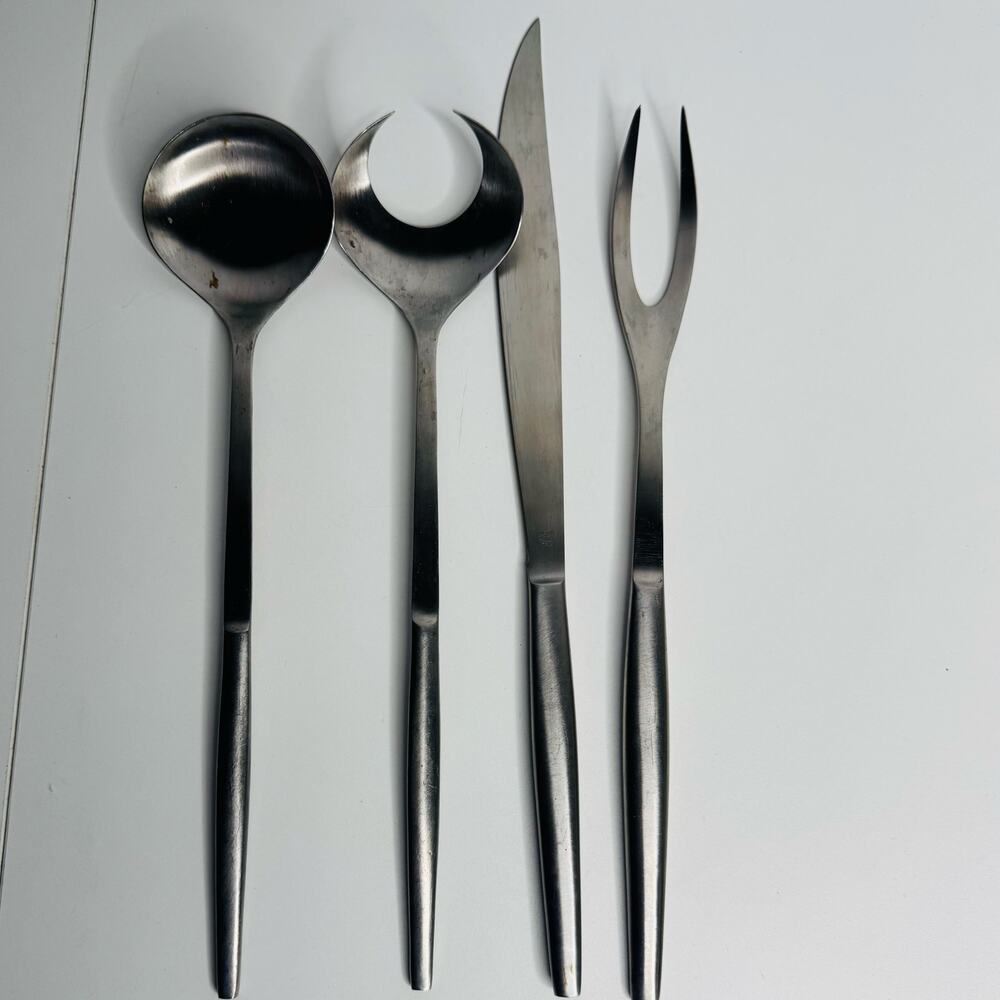 Vintage MCM Kalmar Stainless Steel Fork Spoon Salad & Carving Set Lot of 4 Italy